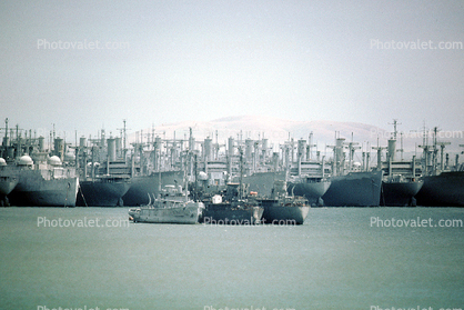 Ships in a mothball fleet, Suisun Bay, 14 May 1981