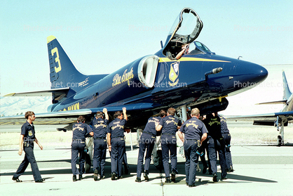 Aviators at an A-4F Skyhawk, The Blue Angels, Number-3, 3 July 1983