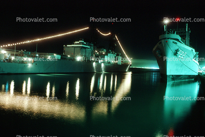 Combat Stores Ship AFS-22, Nighttime, Docks, USN, United States Navy