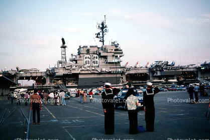 Saluting the Colors, USS Kitty Hawk (CV-63), USN, United States Navy
