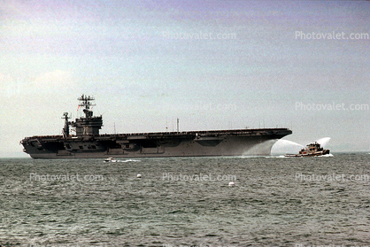 Tugboat Spraying Water, USS Carl Vinson (CVN-70), USN, United States Navy