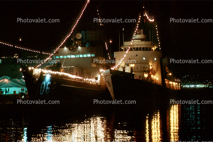 DE-1069, dock, harbor, night, Nightime, Exterior, Outdoors, Outside, USN, United States Navy, ship, vessel, hull, warship