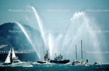 Fireboat Phoenix welcoming the USS Missouri, Spraying Water