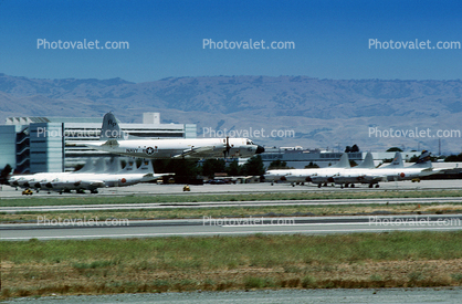 P-3 in flight, 162771, runway, east bay hills