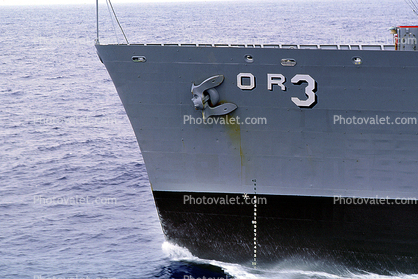 USS Kansas City, (AOR-3), Wichita Class Replenishment Oiler, unrep, USN, United States Navy, OR3, Bow, Ship