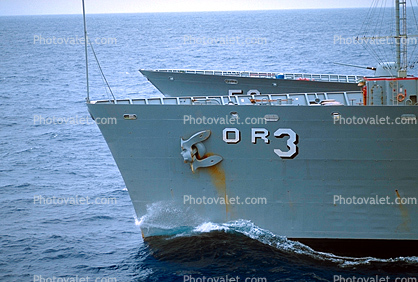 USS Kansas City, (AOR-3), Wichita Class Replenishment Oiler, unrep, USN, United States Navy, OR3, Bow, Ship
