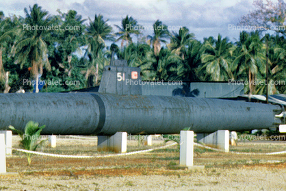 Japanese Type-C Class Midget Submarine Ha-51, Navy Base, Guam, WW2, World War Two, minisub, 1940s