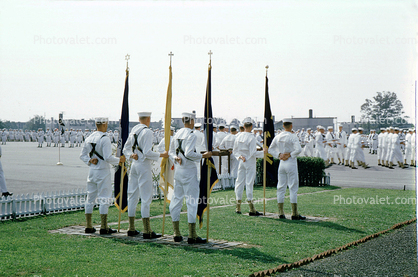 Color Guard, Men, Graduation, White Suits, standing in attention