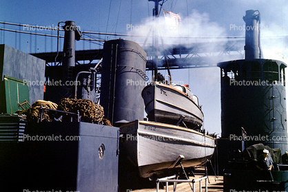 USS Bryce Canyon, Smokestack, Lifeboats, Smoke, 1940s