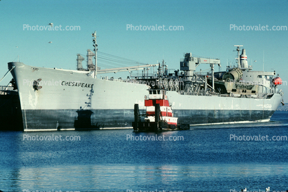 Tug with a SS Chesapeake (T-AOT 5084) Transport Tanker USN, United States Navy