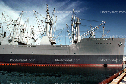 Cape Gorda, Transport Ship, dock, cranes, Alameda Naval Air Station, NAS, USN