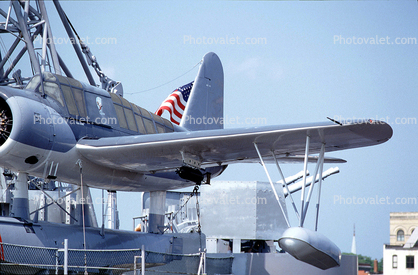 Vought OS2U-3 Kingfisher floatplane, USS North Carolina (BB-55) Battleship, Cape Fear River, Riverfront, Wilmington, North Carolina