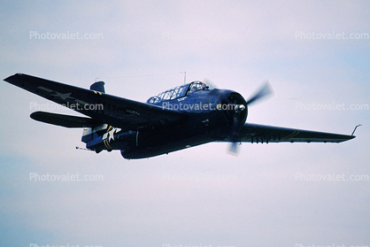 Grumman Avenger in Flight, Spinning Propeller