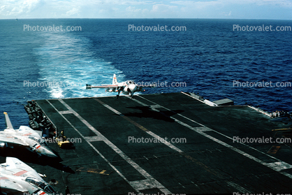 Fantail, Landing, 523NK, Grumman A-6, USS Enterprise (CVN-65), 154147, wake