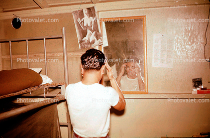 Bedroom, Mirror, Sailor, Pin-up, Guam 1954, 1950s