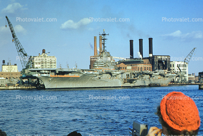 USS Lake Champlain (CV-39, later CVA-39 and CVS-39), 1945-1970, Brooklyn Navy Yard, USN, United States Navy, 1950s, vessel, hull, 1940s