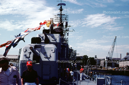fletcher-class destroyer, Gun Turret, USS Cassin Young (DD-793), Charlestown Navy Yard, dock, pier, USN, United States Navy