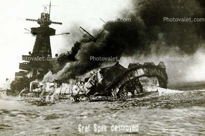 Graf Spee Destroyed, German Battelship, Sinking ship