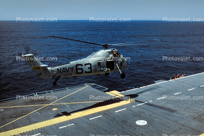 HS-5, 63, Sikorsky H-34 taking-off, USS Lake Champlain (CV-39), Helicopter Anti-submarine Squadron HS-5 "Nightdippers"