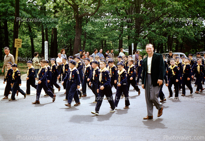 Cub Scouts, boys, marching, Parade, 1950s