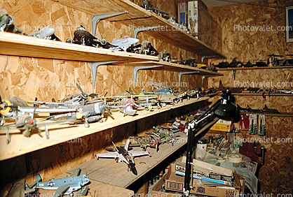 Shelves with airplane models