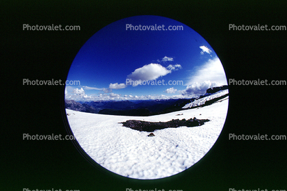 fisheye of snowy mountain and clouds, Andes Mountains