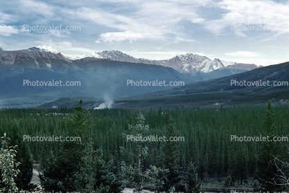 Mountain Range, clouds, forest, smoke