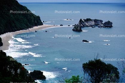 rock, point, ocean, waves, sand, beach, cliffs