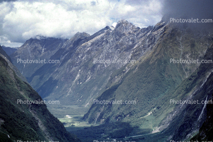 River Valley, Waterfalls, Mountains, Clouds