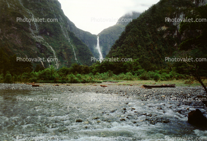 Waterfall, River, Mountains