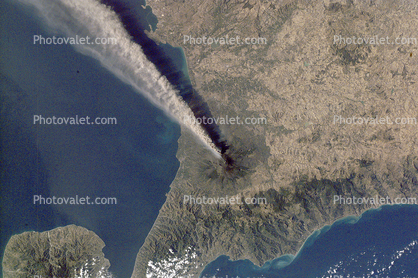 Ash Plume Streams from Mount Etna, Sicily, Volcano
