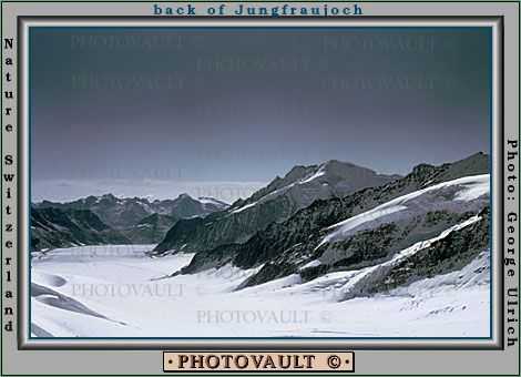 Alatsch Glacier, mountains, snow, near Jungfraujoch , 1950s