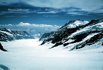 Aletsch Glacier, Snow, Ice, Mountain, Peaks, Jungfraujoch , 1950s