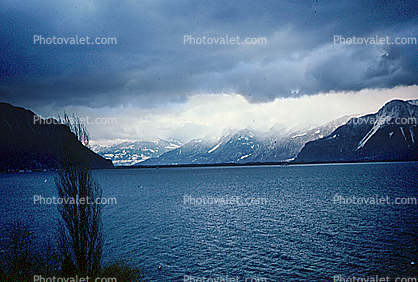 Mountains, Lake Geneva, water, 1950s