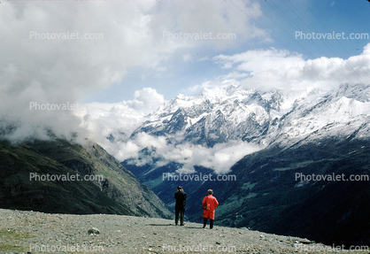Snow, Valley, Clouds, Mountains, People, Schwarzee