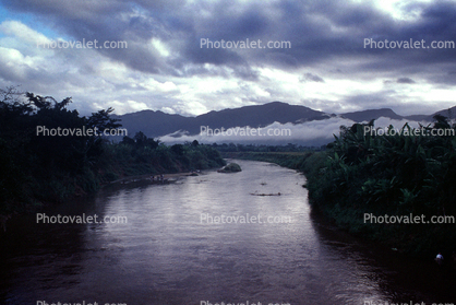 Mountains, Hills, Woodlands, River, Clouds, Stream