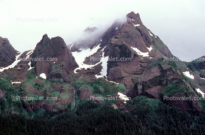 Mountains, Clouds, Peaks, stone, waterfall, Resurrection Bay
