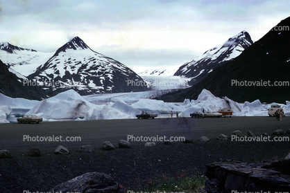 Portage Glacier, Mountains, cars, parking lot, 1960s