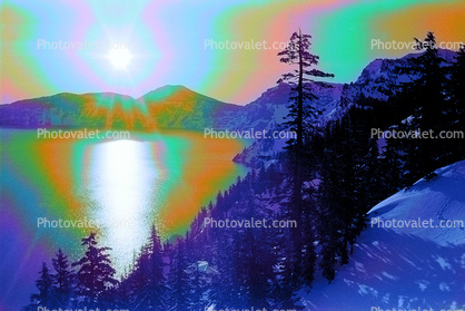Sunrise over Crater Lake, Crater Lake National Park, psyscape, water