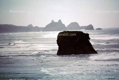 Pacific Ocean, Seascape, Rock, Outcrops, Waves, Shore, haystack