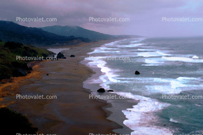 Pacific Ocean, Seascape, Rock, Outcrops, Waves, Beach, Sand, Sandy, Shore, Shoreline