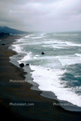 Pacific Ocean, Seascape, Rock, Outcrops, Waves, Beach, Sand, Sandy, Shore, Shoreline