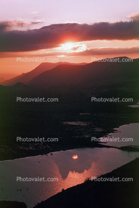 Sunset Clouds, mountains, Spirit Lake, water