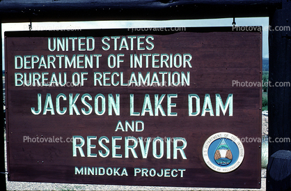 Jackson Lake Dam and Reservoir, Minidoka Project, Sign, signage, logo, water