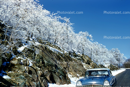 Packard, Car, Road, Snow, 1950s