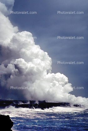 Lava enters the Ocean, steam