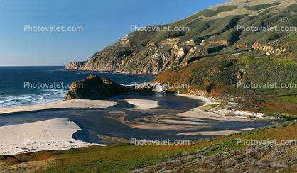 Estuary, Little Sur River Beach, Mountains, PCH, Pacific Coast Highway, Big Sur