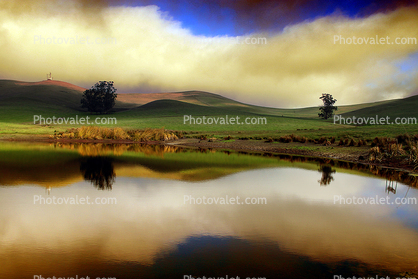 clouds, Trees, Hills, Pond, Reflection, Reservoir, Lake, Water