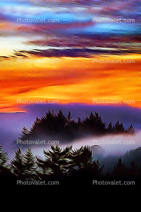 Coastal Fog, sunset, clouds, Paintography