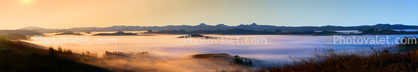 Fog, Valley, early morning, sun, Sonoma County looking south into Marin County hills
